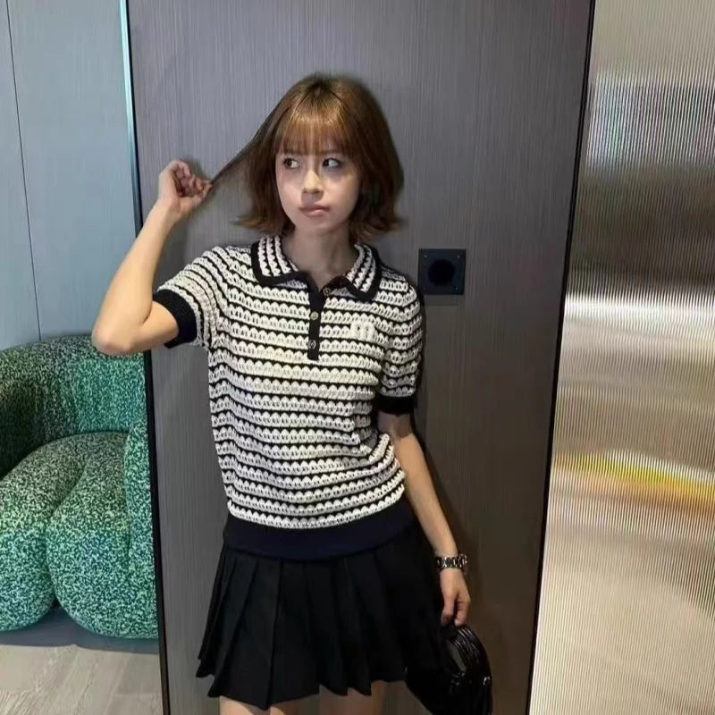 Knit Sweater T-shirts Women Embroidered Short Sleeve .