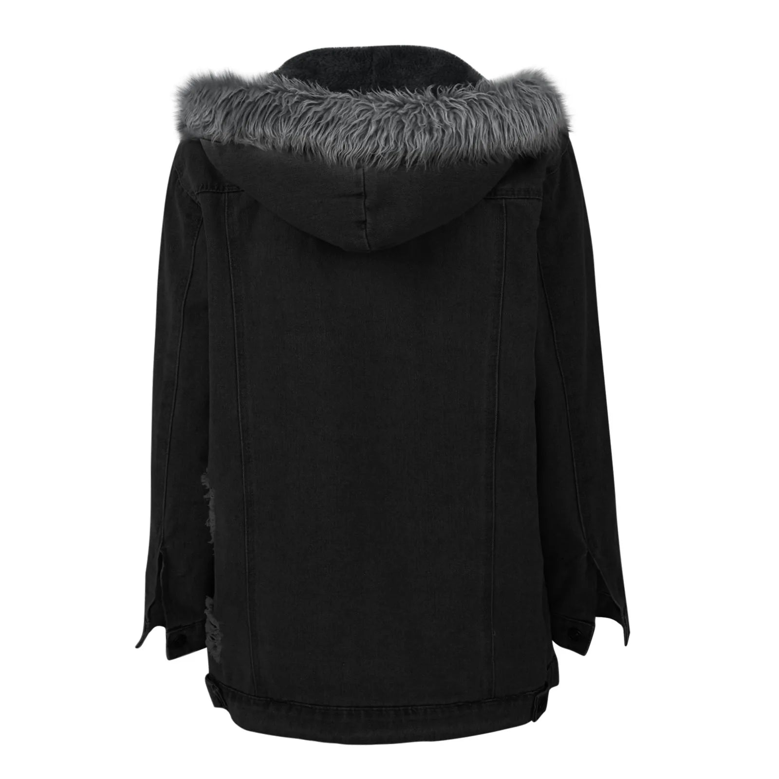 New Fashion Hooded Big Fur Collar Denim Jacket .