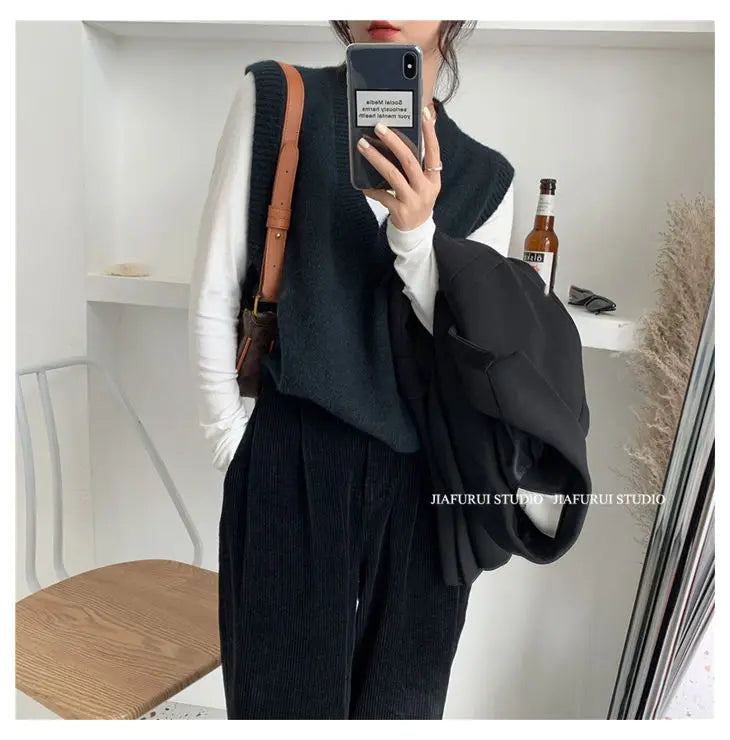 Sleeveless Knitted Sweater Vests Women Casual Solid Loose Outerwear .