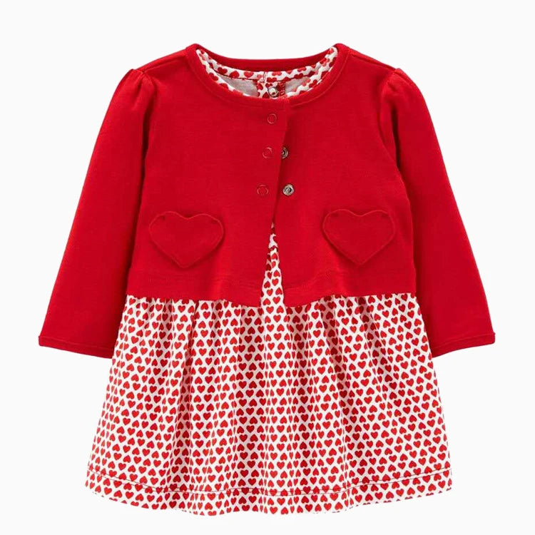 2pcs Spring Summer Infant Baby Girls Clothes Sets Toddler Dresses Long Sleeves Cardigan+Bodysuit Dress Newborn Girl Outfit