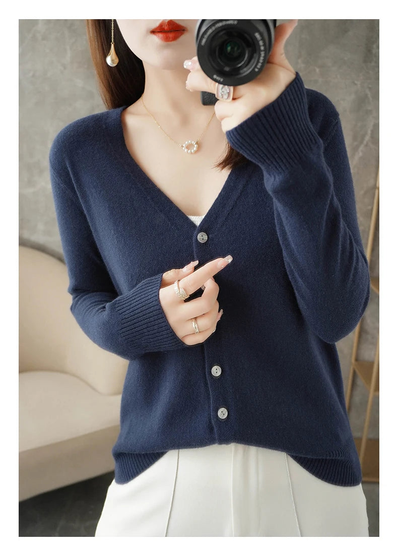 New V-Neck Temperament Small Fragrant Wind Women Loose Sweater .