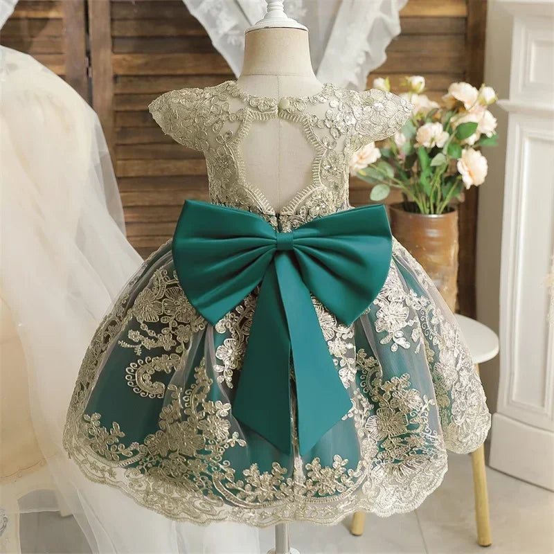 Toddler Baby Girls Lace Dress Elegant Embroidery Flower Princess Dresses for 1-5 Years Newborn Infant Green Christmas Costumes
