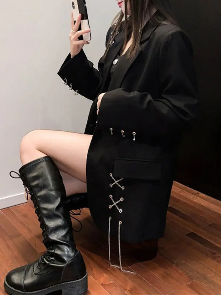 Black Blazer Women Clothing Ropa Mujer Streetwear .
