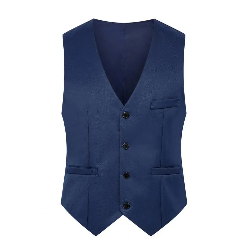 Formal Vest Sleeveless Pockets Single-Breasted Male .