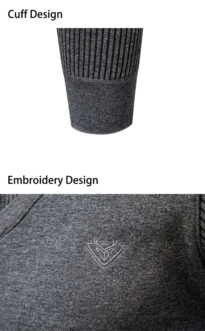 Autumn and Winter New Men's Fake Two Piece Sweater with Fleece and Slim Fit Polo Collar Knitted Bottom Shirt Thickened and Warm