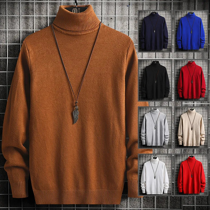Men Pullovers Knitted Sweaters Turtleneck Solid Tops .
