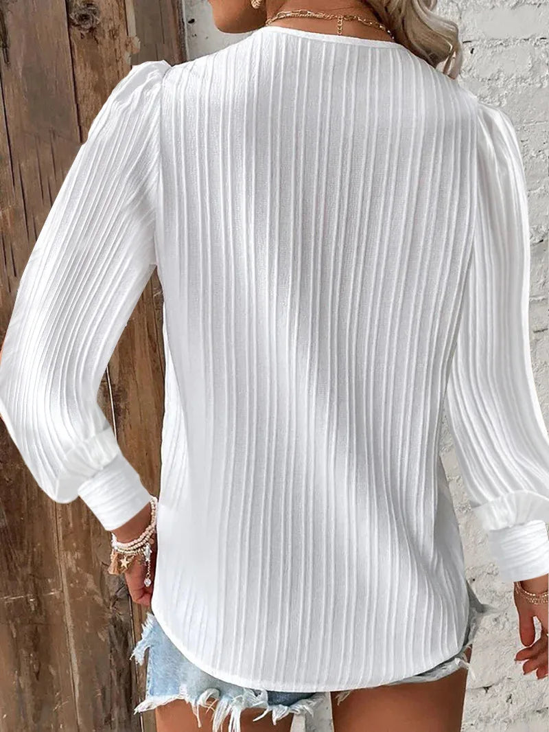 Women Red Striped Women's Blouses Fashion Solid V-neck Casual Long Sleeve Tops Elegant Office Shirts Female Slim Blusas