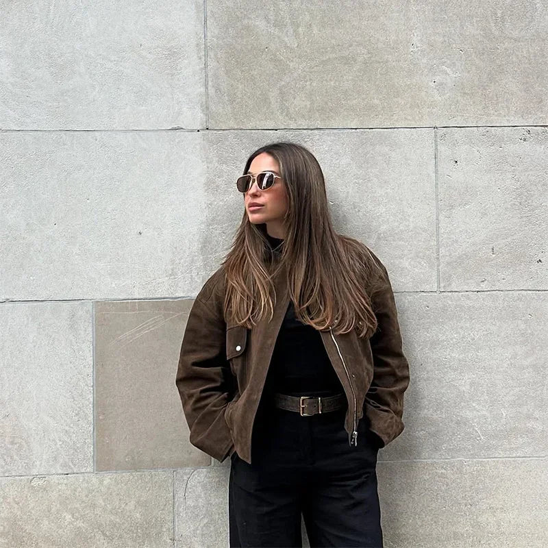 Street Suede Women's Jackets Vintage Brown.