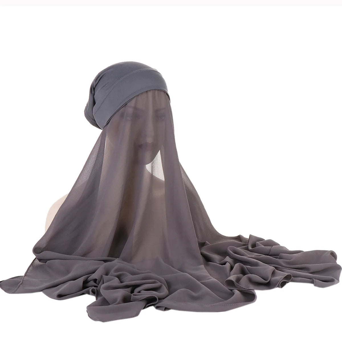 New Instant Chiffon Hijab Scarf With Undercap Solid Color .
