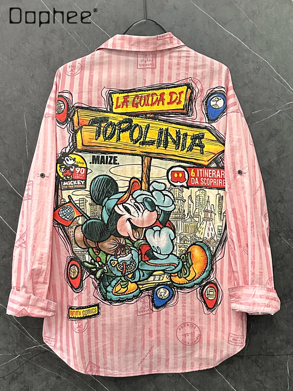 Spring and Summer New Cartoon Design Striped Long-sleeved Shirt Women's