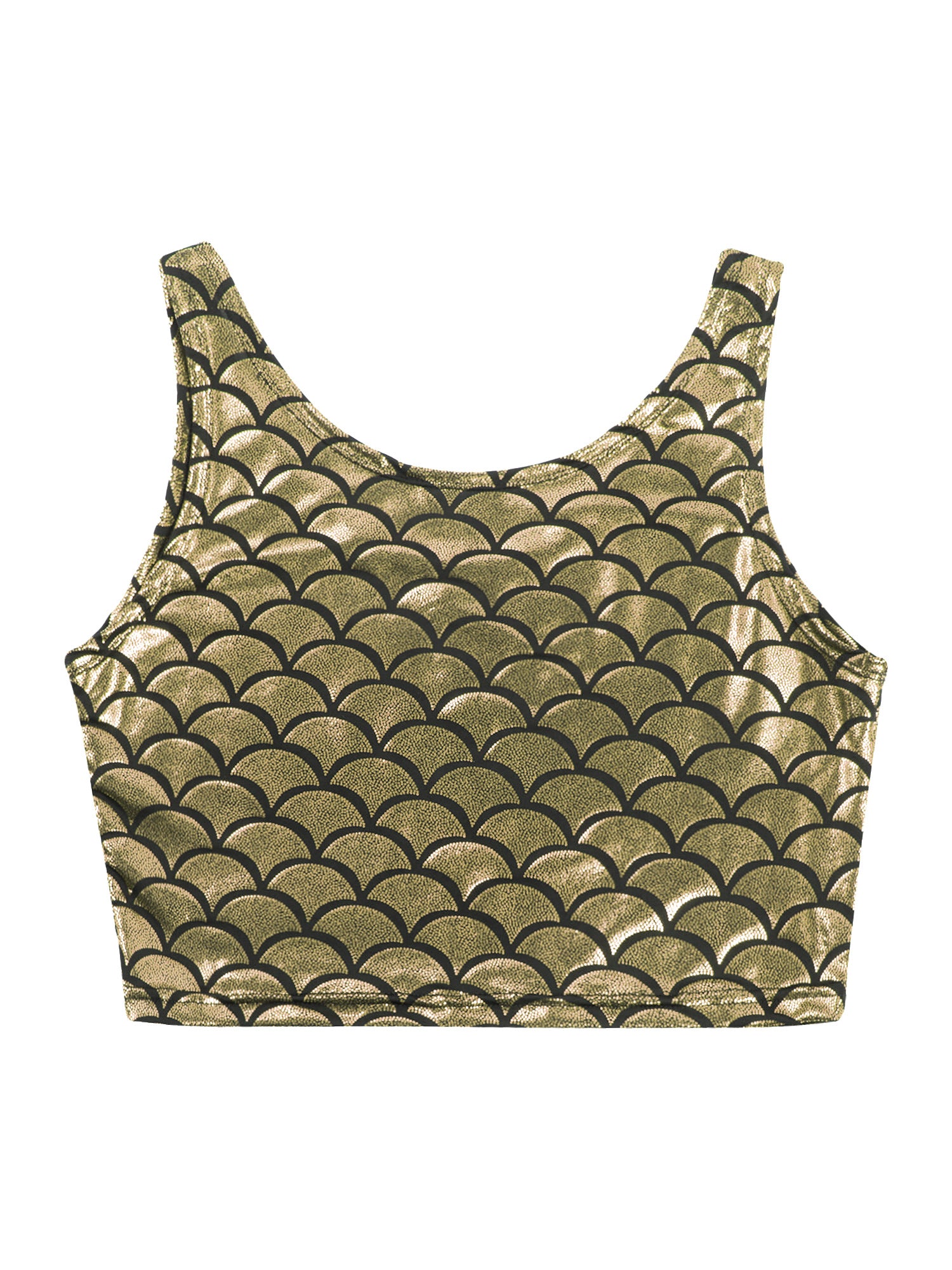 Women Shiny Metallic Crop Top Y2K Mermaid Fish Scale Print Cropped Tank Top Vest Festival Rave Pole Dance Costume Party Clubwear