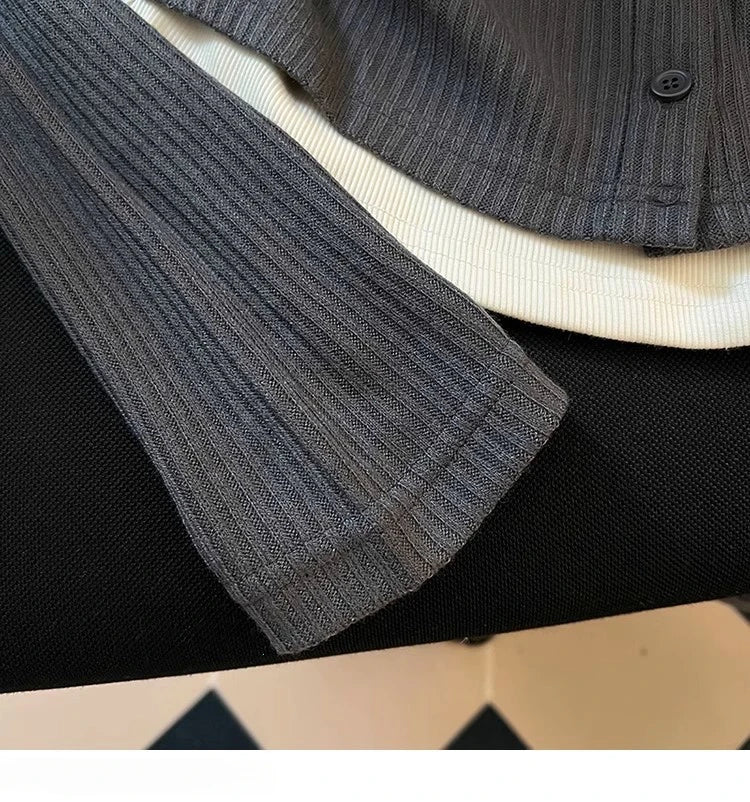 Plus Size Casual Retro Long Sleeves Knitting T-Shirt Women's Spring Fake Two-Piece Shoulder T-shirt Chubby Girl Slim Fit Slim...