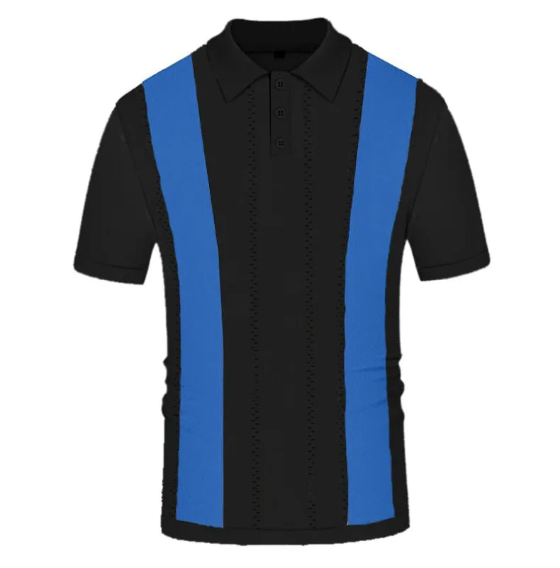 Men's Polo Shirts Vintage Striped Lightweight Knit Golf Shirts Classic Casual Short Sleeves Tops Male Business Social Shirt