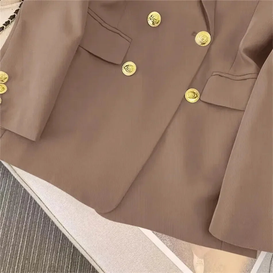 Spring Autumn Women Chic Office Lady Double Breasted Blazer .
