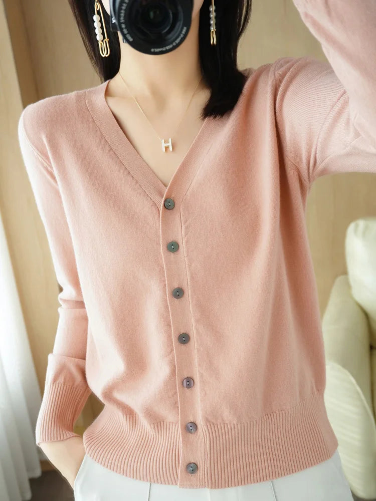 Cashmere Knit Cardigan V-Neck Solid Color Fashion High-Grade Comfortable.