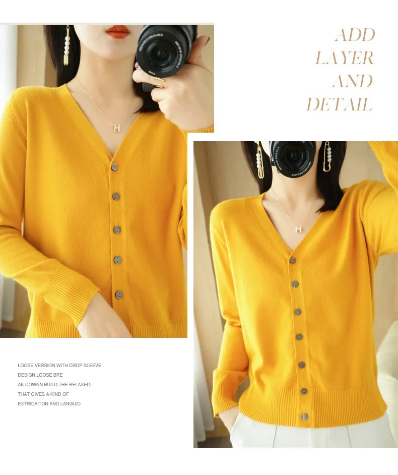 Cashmere Knit Cardigan V-Neck Solid Color Fashion High-Grade Comfortable.