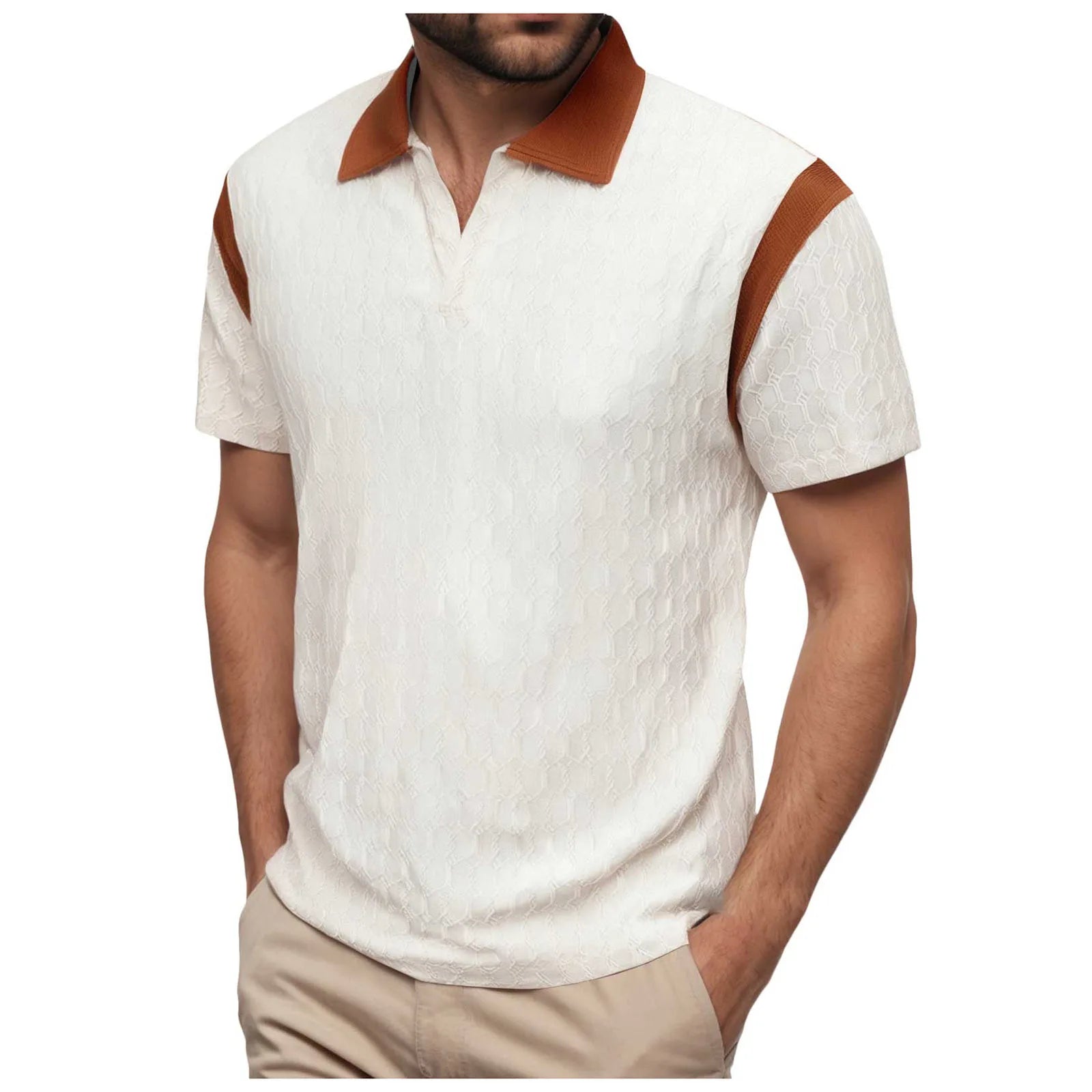 2025 Trendy Men'S polo Shirt With Color Block Design Summer Casual Lapel Shirt Knitted Jacquard Short Sleeve Versatile Shirt