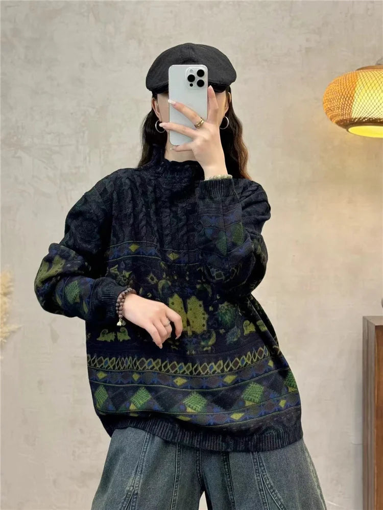 Amax luluE Fashion Pullover Woman Winter Printed Loose.