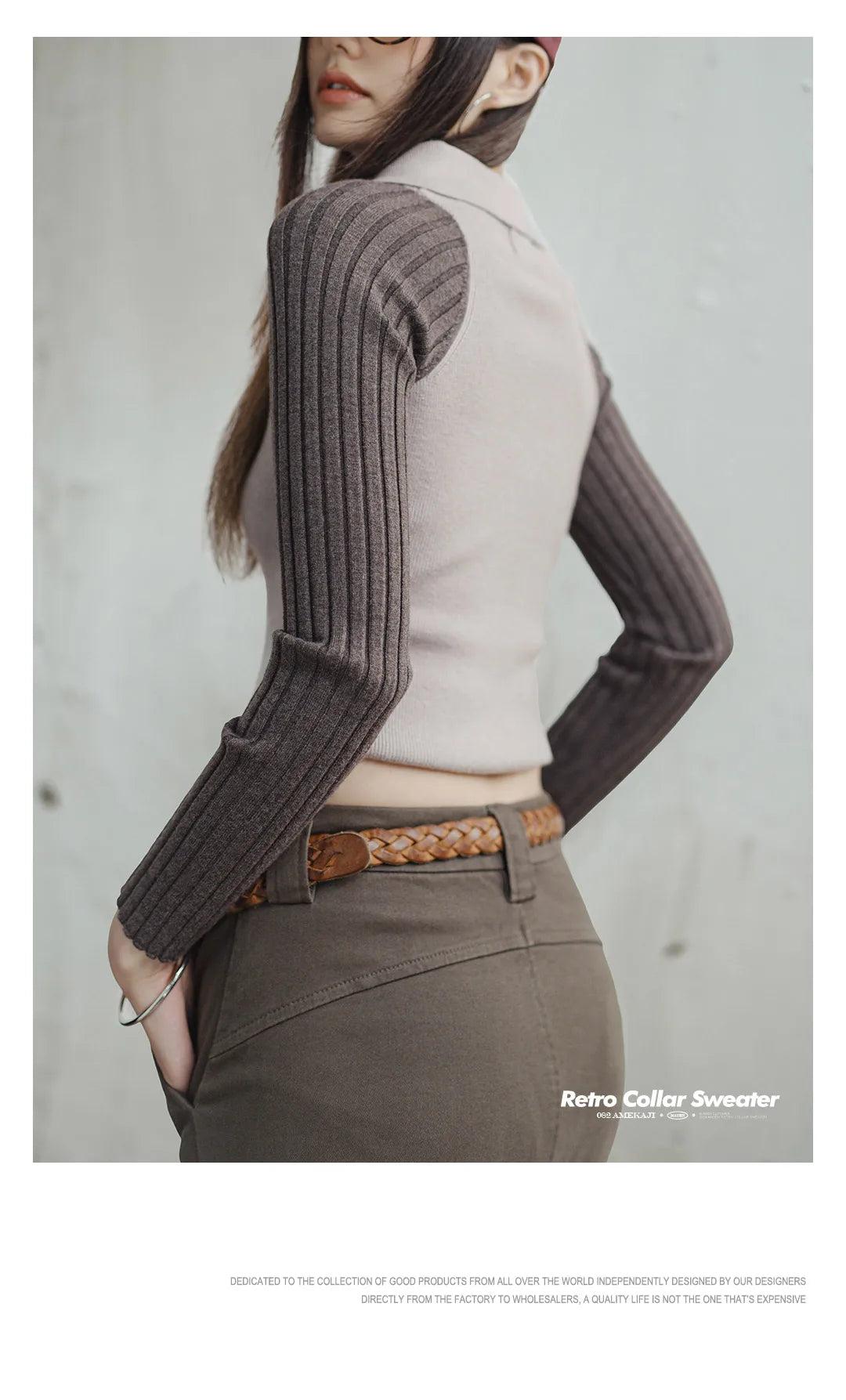 Maden Casual Spliced Knitted Sweater Button Slim Fit Bottoming Versatile Sweater .