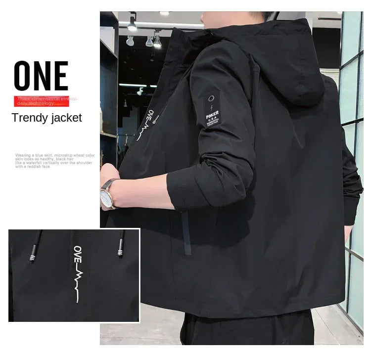 Fashion Solid Color Hooded Large Size Jacket Men's Casual.
