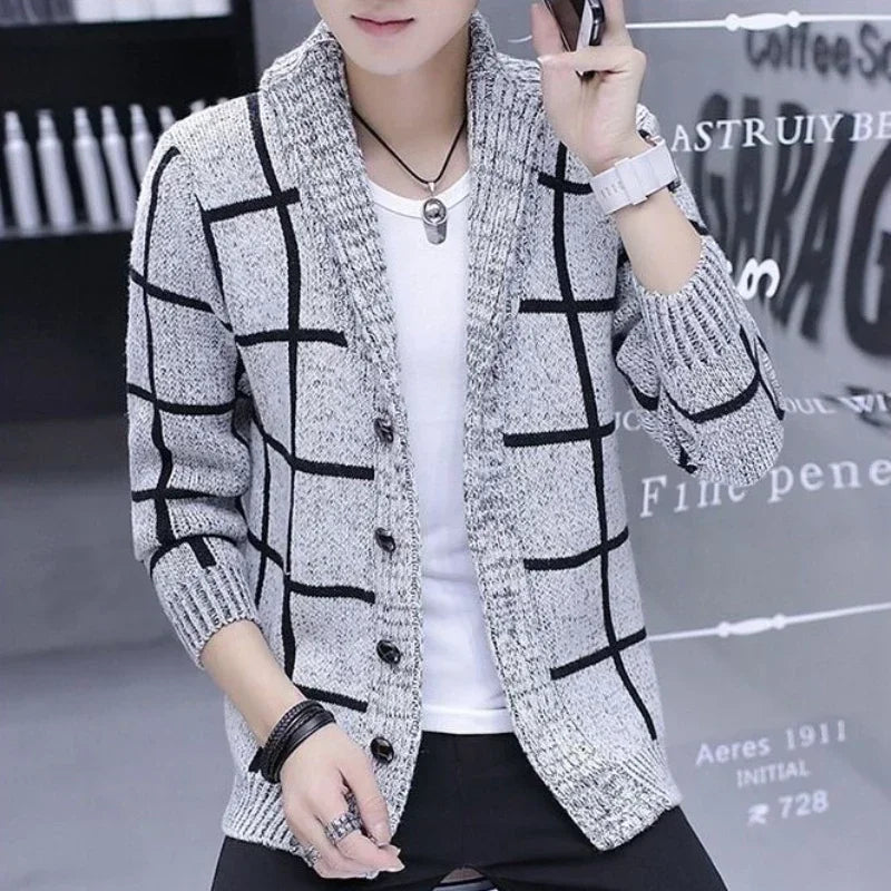 Man Clothes Cardigan Knitted Sweaters for Men No Hoodie Patchwork.