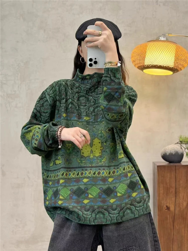 Amax luluE Fashion Pullover Woman Winter Printed Loose.