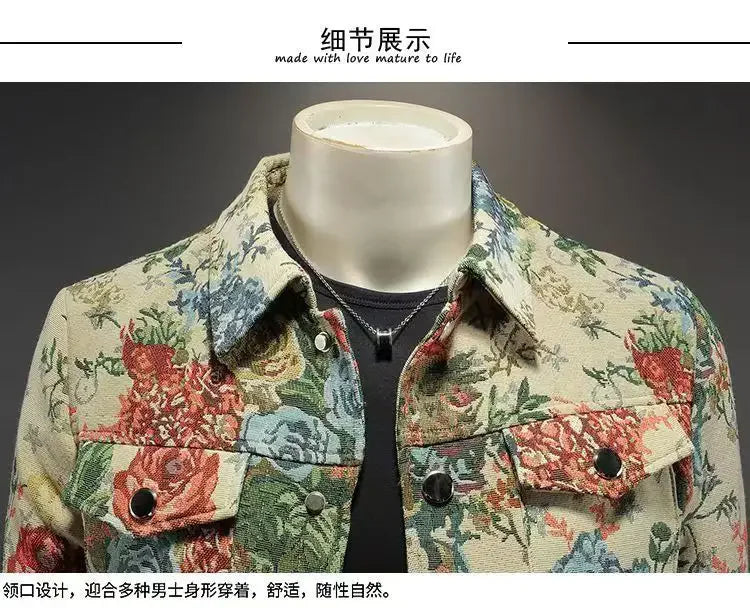 spring new arrival coat male high quality casual flower pattern jacket .