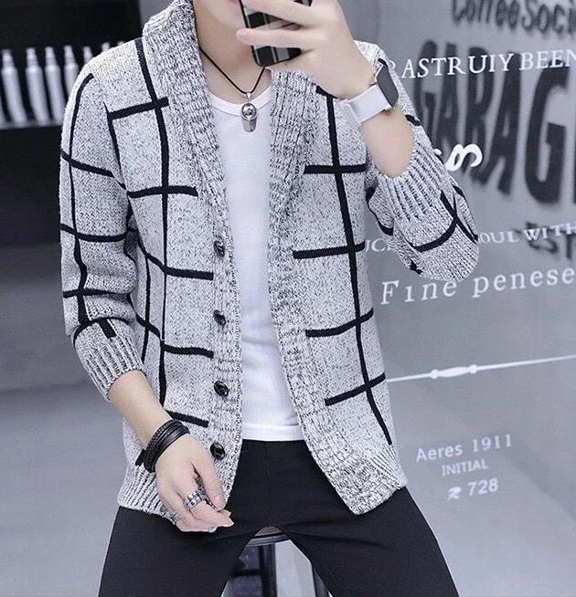 Man Clothes Cardigan Knitted Sweaters for Men No Hoodie Patchwork.