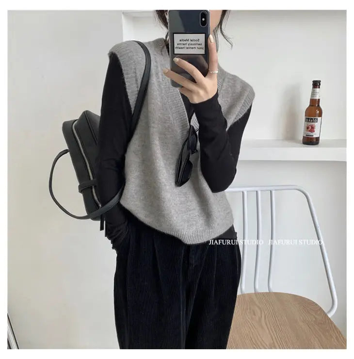 Sleeveless Knitted Sweater Vests Women Casual Solid Loose Outerwear .