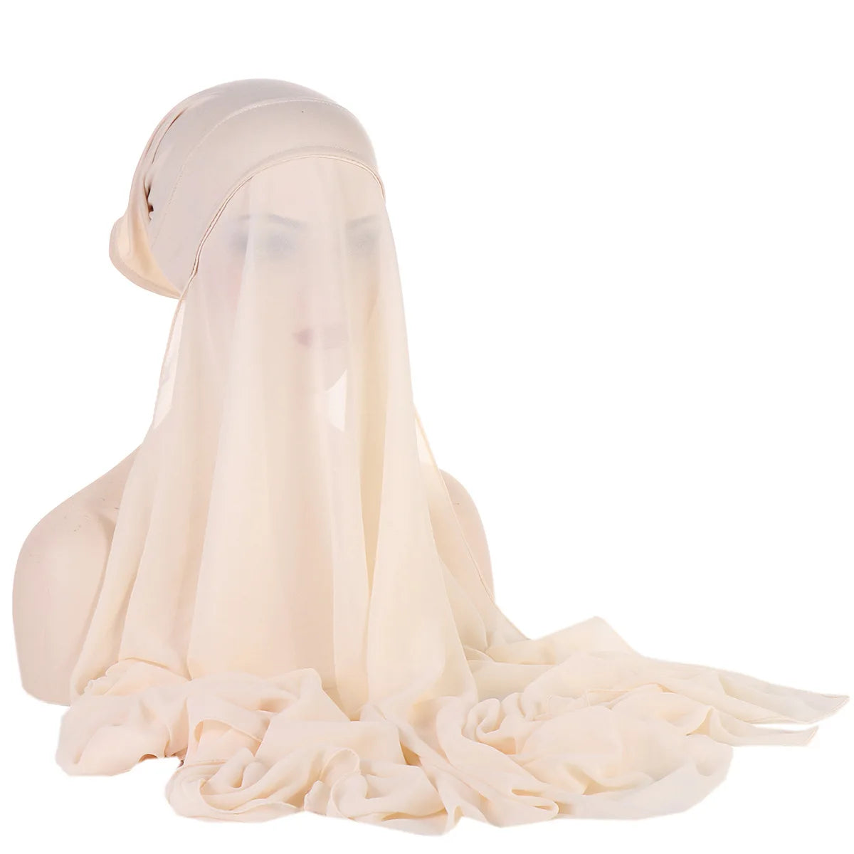 New Instant Chiffon Hijab Scarf With Undercap Solid Color .