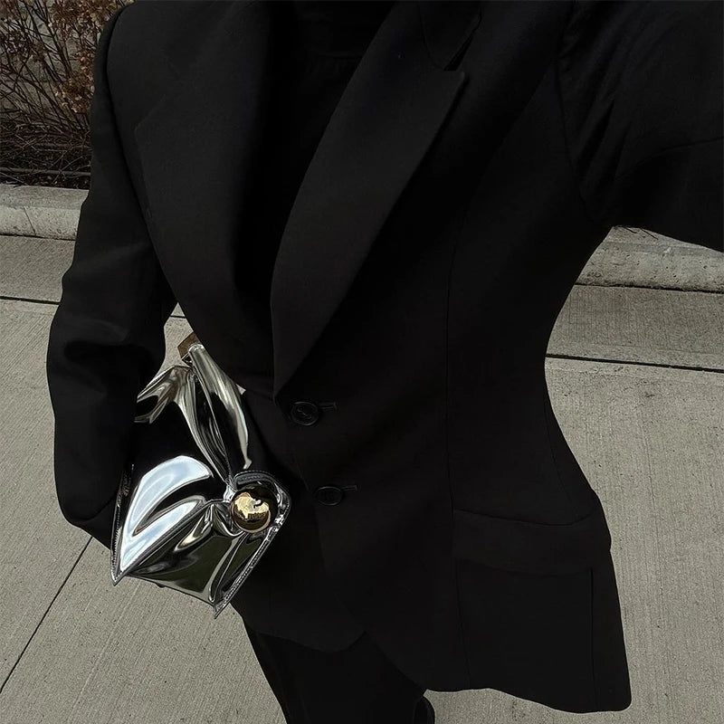 Elegant Lapel Blazer Skirt Set Women Casual Slim.