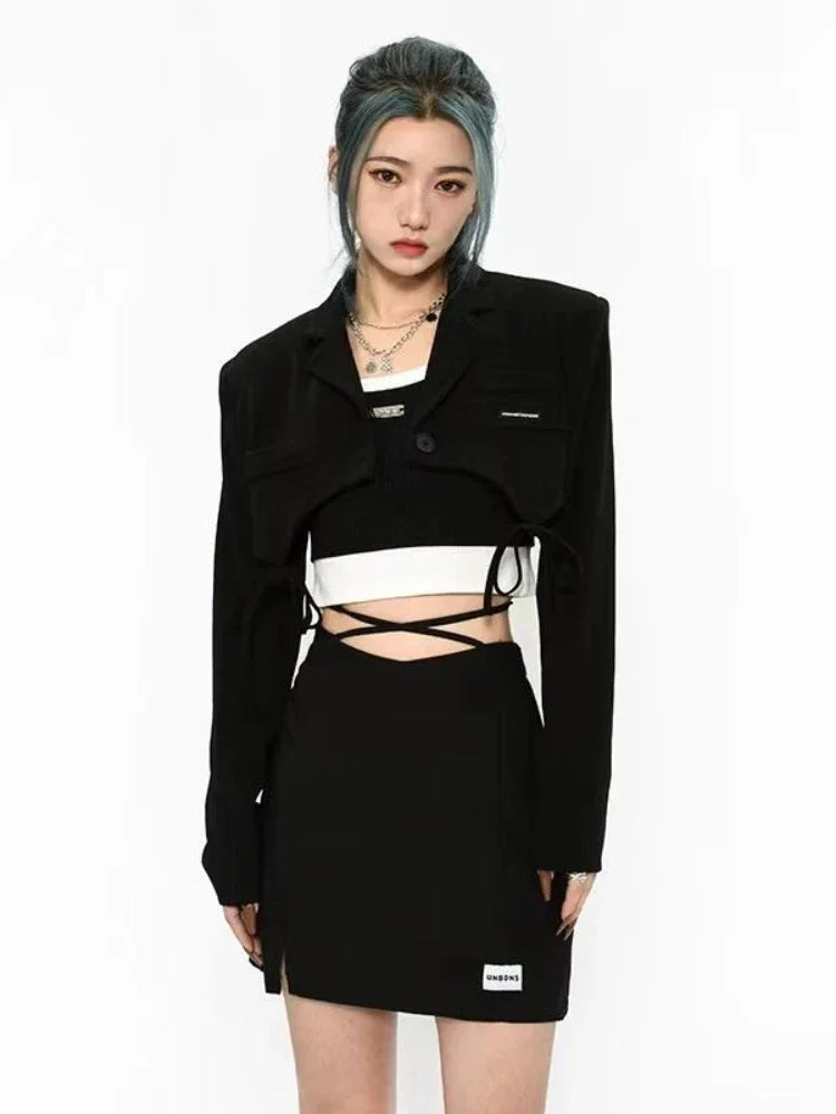 Cropped Bows Blazers for Women Y2k Clothes Harajuku Sexy High Street Coats
