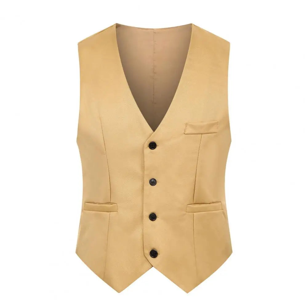 Formal Vest Sleeveless Pockets Single-Breasted Male .