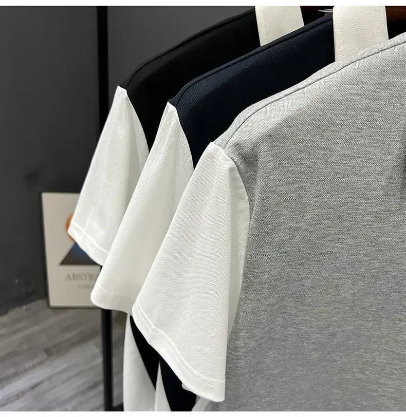 Fashionable Half-zipped Men's Polo Shirt Casual Color Block Short Sleeves Summer Trendy Lightweight Style Men's T-shirt