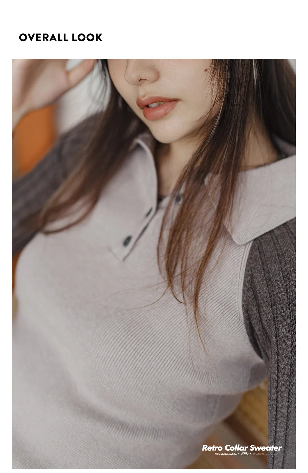 Maden Casual Spliced Knitted Sweater Button Slim Fit Bottoming Versatile Sweater .