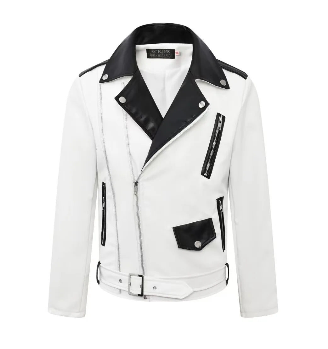 men's new handsome, new oblique zipper, casual color matching .