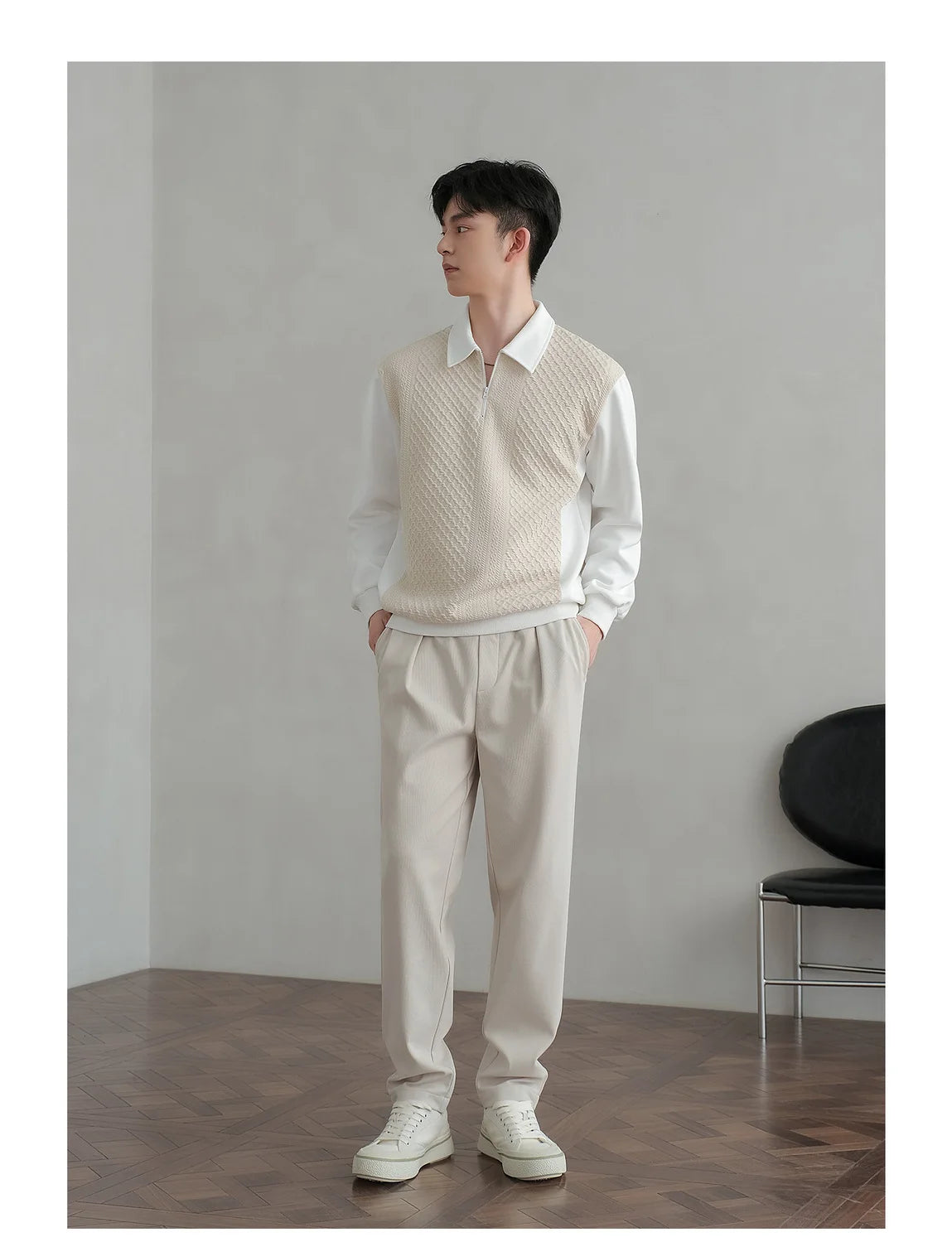 Trend Fashion Men Polo Shirts Spring Autumn New Lapel Half Zipper Fake Two Pieces Contrast Color Korean Casual Long Sleeve Tops