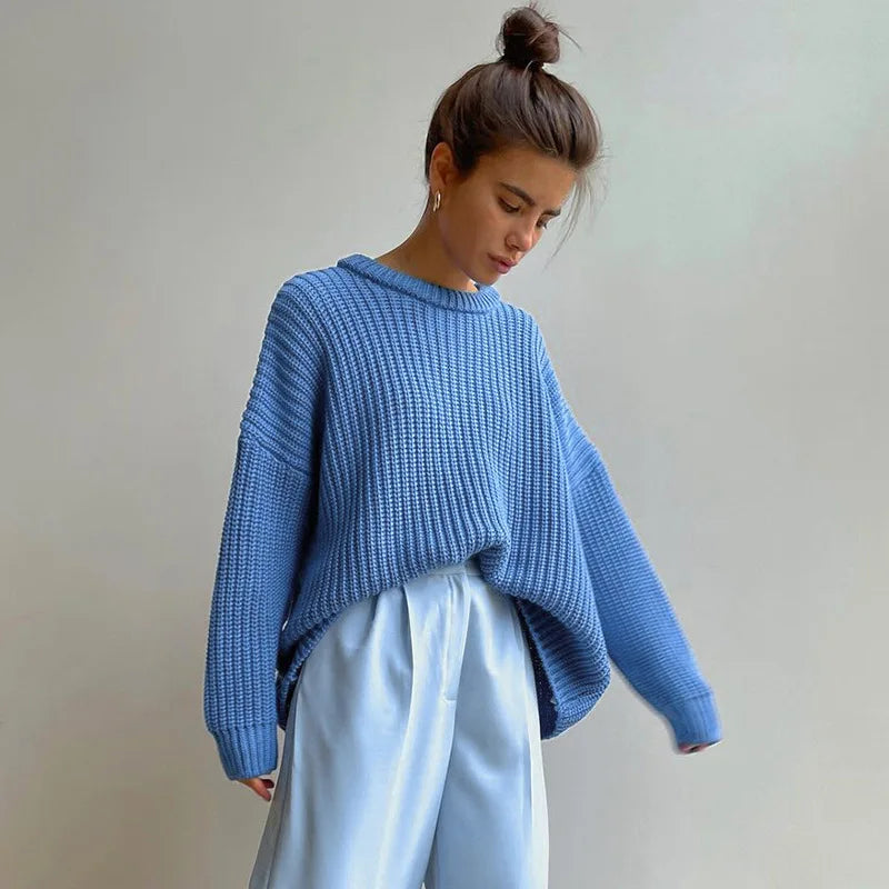 Casual O-neck Long Sleeve Sweater Blouse Office Lady .