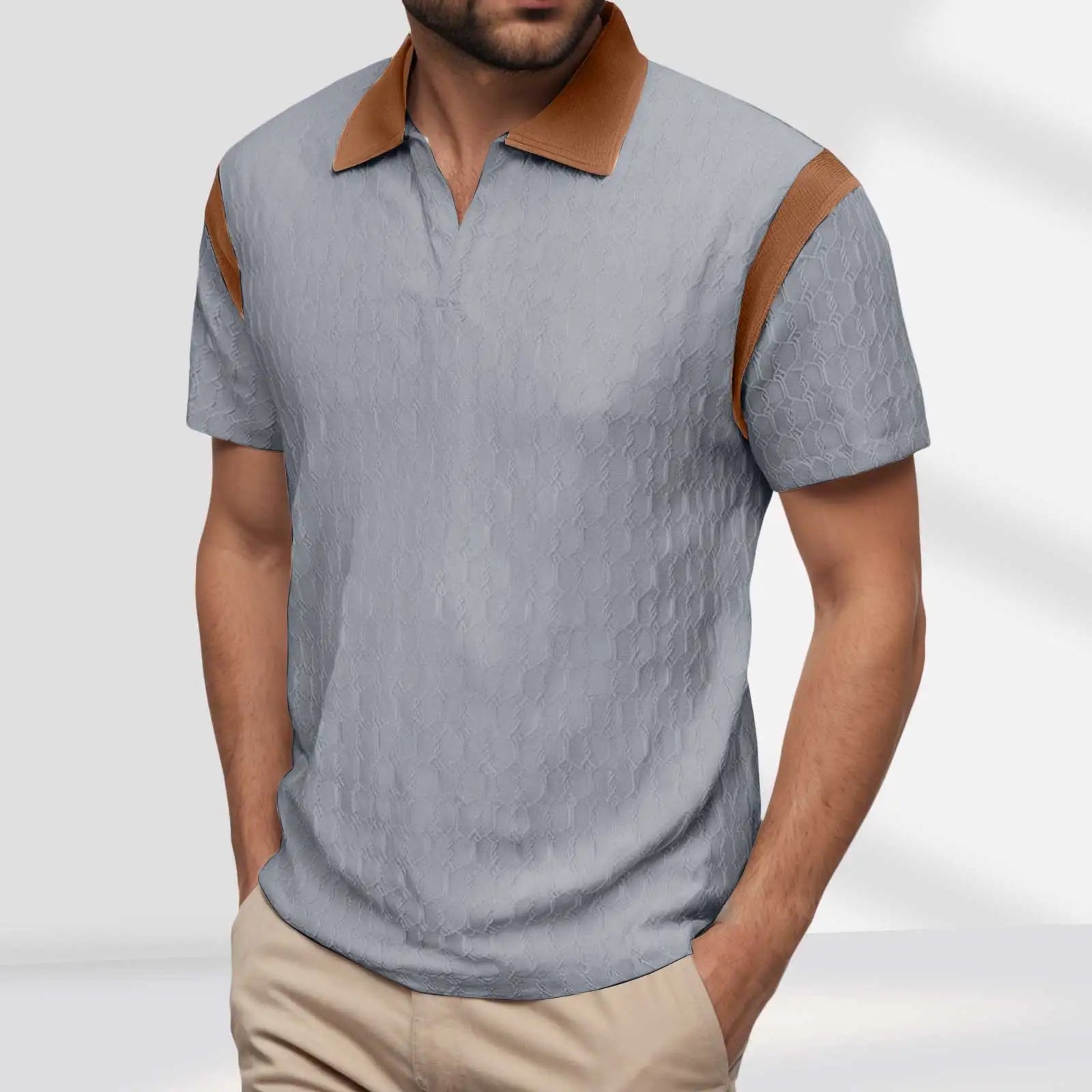 2025 Trendy Men'S polo Shirt With Color Block Design Summer Casual Lapel Shirt Knitted Jacquard Short Sleeve Versatile Shirt