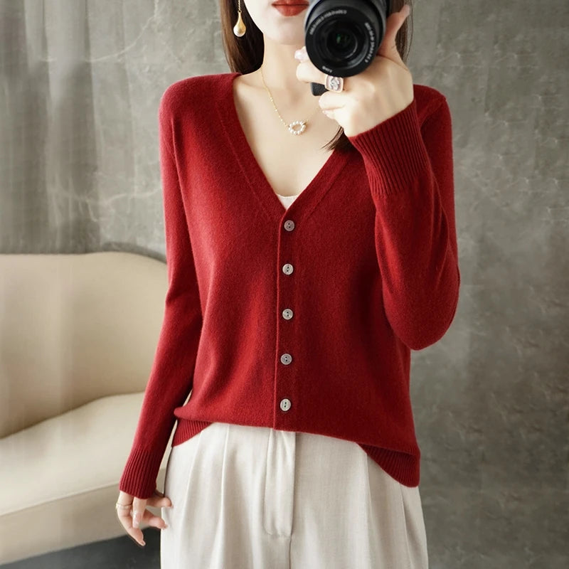 New V-Neck Temperament Small Fragrant Wind Women Loose Sweater .