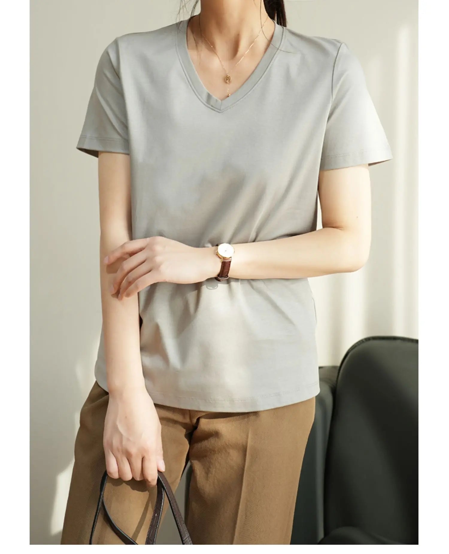 Summer Mercerized Cotton Women Silk T-shirts O Neck Short Sleeve Loose Straight T-shirts Casual Tees For Minimalist 2021