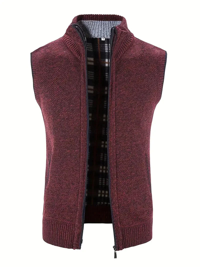 Man Winter Sweater Solid Color Vest Leisure And Comfortable Warm.