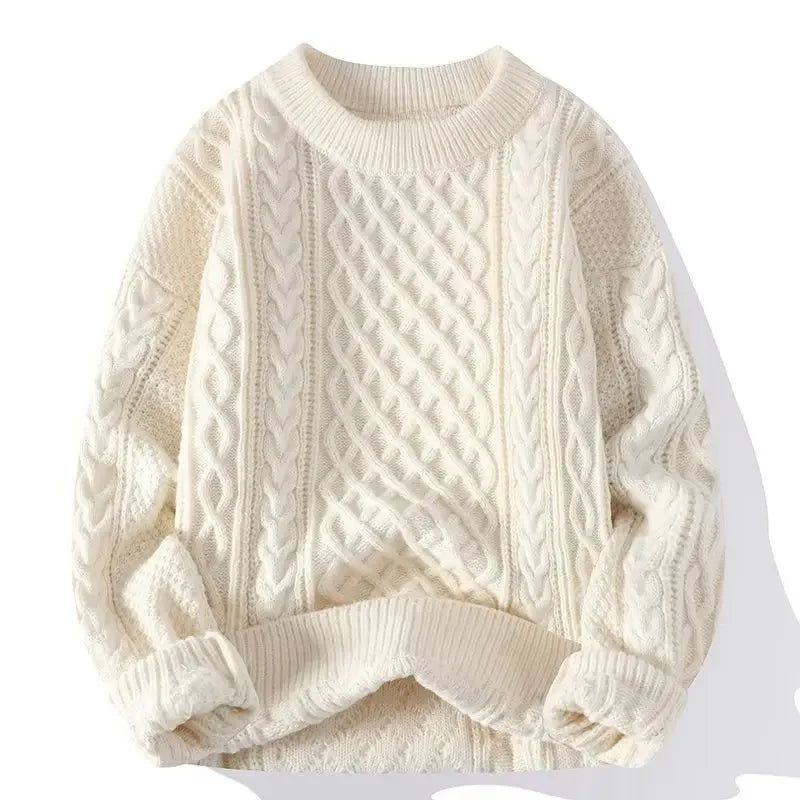 Trendy Knitted Sweater For Men Casual Round Neck Warm Inner Loose.