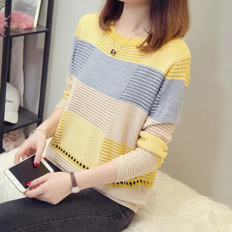 Sweater Women Purple Striped Stripes Pullover Thin Knitting .