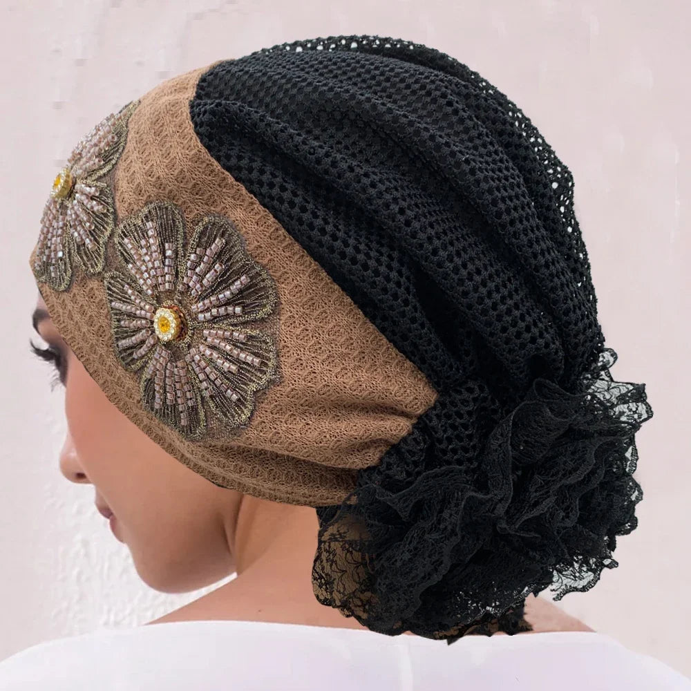 Muslim Under Scarf Hat Cancer Chemo Hats Turbante mujer Embroidery.
