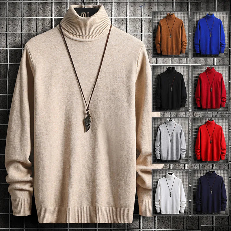 Men Pullovers Knitted Sweaters Turtleneck Solid Tops .