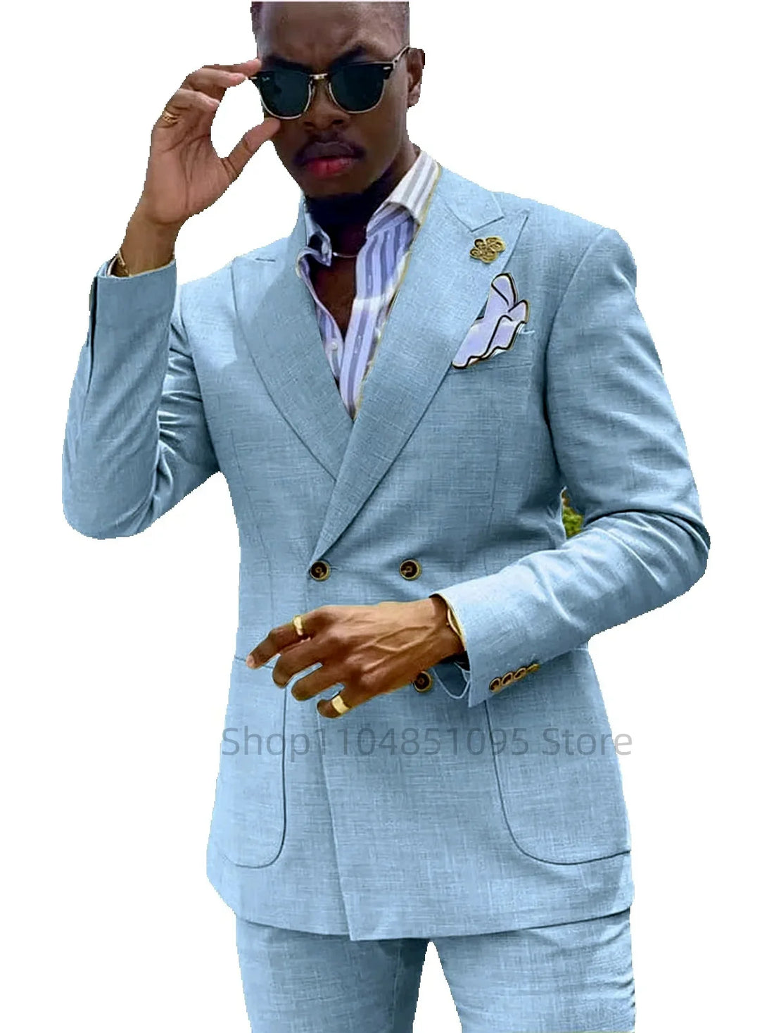 Casual Summer Linen Slim Fit Suits for Men Double .
