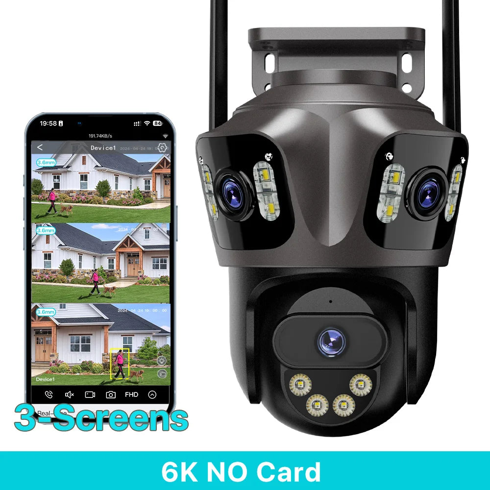 6K HD Outdoor IP Camera WiFi Three Lens