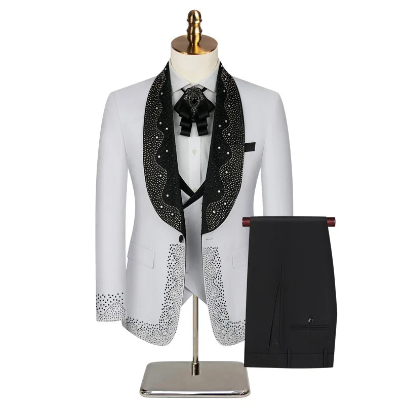 Elegant Groom Wedding Tuxedo Formal Prom Party Male Suit Slim (Blazer+Vest+Pants)