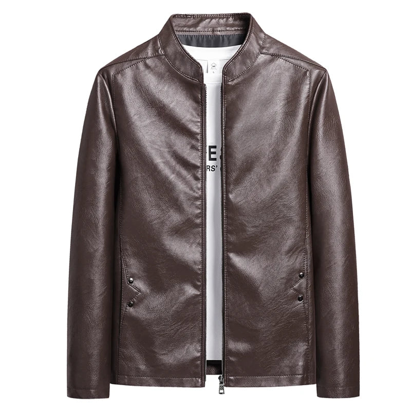 Men's Business Leather Jacket Solid Color Simple Design .